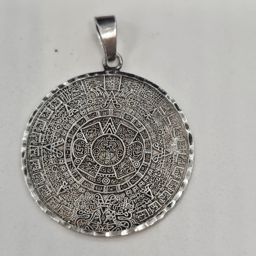 Silver Aztec Calendar Pendant